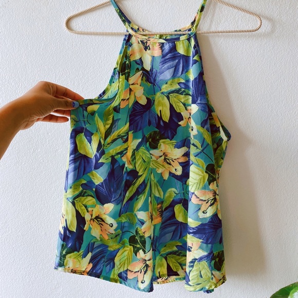 Floral Halter Top Green Blue Size 6 - Picture 2 of 2